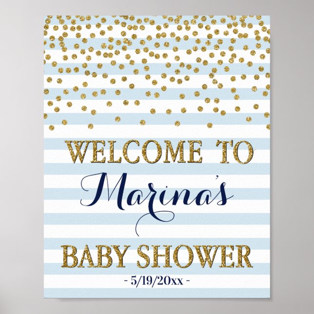 Blå Guld Baby Pojke Förlossning Välkomstskylt Deko Poster (Framsidan)