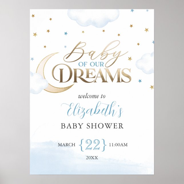 Blå Guld Bebis av våra Drömmar Välkommen Poster (Framsidan)