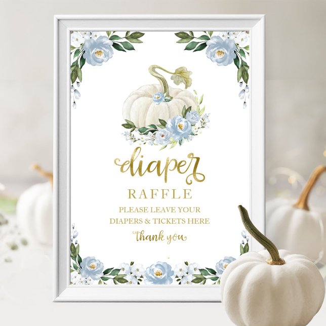 Blå Guld Blöja Lotteri Spel Skylt för Baby Shower (Skapare uppladdad)