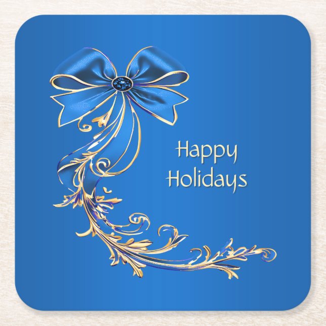 Blå Guld Blomma Högtidspapper Underlägg Papper Kvadrat (Framsidan)