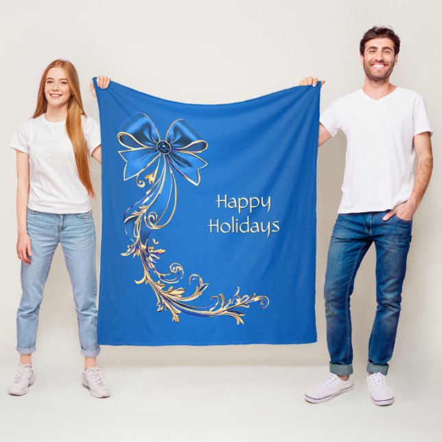 Blå Guld Blomma Holiday Fleecefilt (På plats)