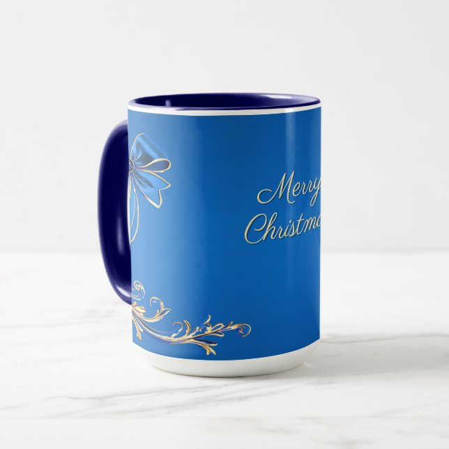 Blå Guld Blomma Holiday Mugg (Framsida vänster)