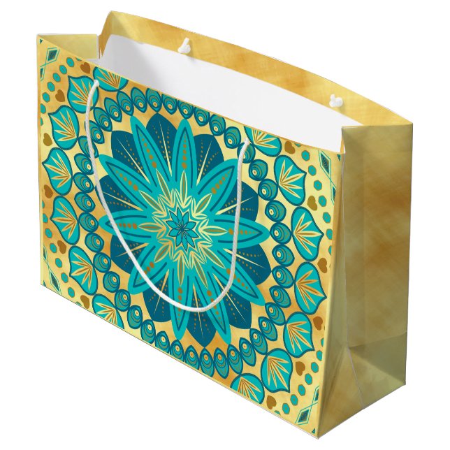 Blå Guld Blomma Mandala (Baksidan Vinklad)
