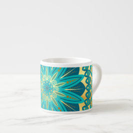 Blå Guld Blomma Mandala Espressomugg