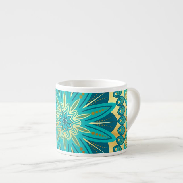 Blå Guld Blomma Mandala Espressomugg (Framsida höger)