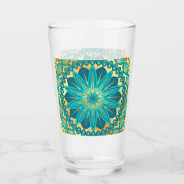 Blå Guld Blomma Mandala Glaskopp
