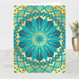 Blå Guld Blomma Mandala Kort