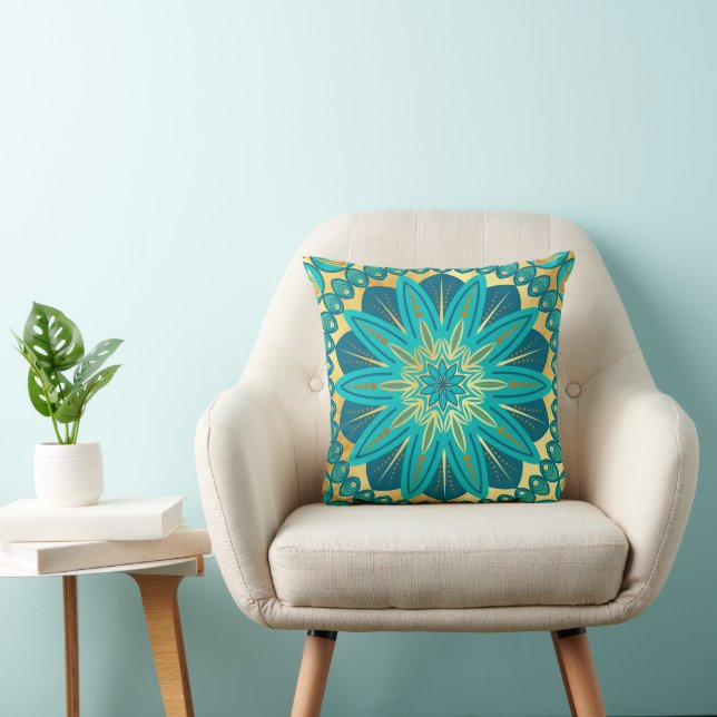 Blå Guld Blomma Mandala Kudde (Stol)