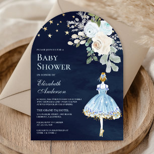 Blå Guld Blommig Ballerina Valv Marin Nyfödd Babyf Inbjudningar