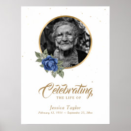 Blå Guld Blommig Begravning Foto Välkomstskylt Poster