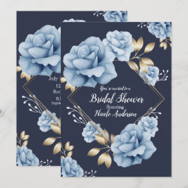 Blå & Guld Blommig Botanisk Bröllopsdusch Inbjudningar