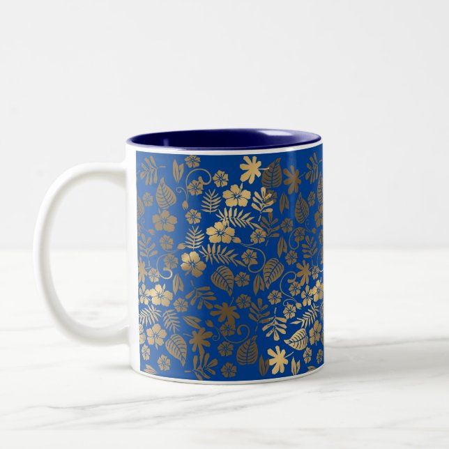 Blå Guld Blommig effekt  Två-Tonad Mugg (Vänster)