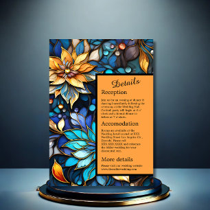 Blå & Guld Blommig Glas-inramning Elegant bröllop Tilläggskort