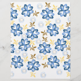 Blå & Guld Blommig Scrapbookpapper
