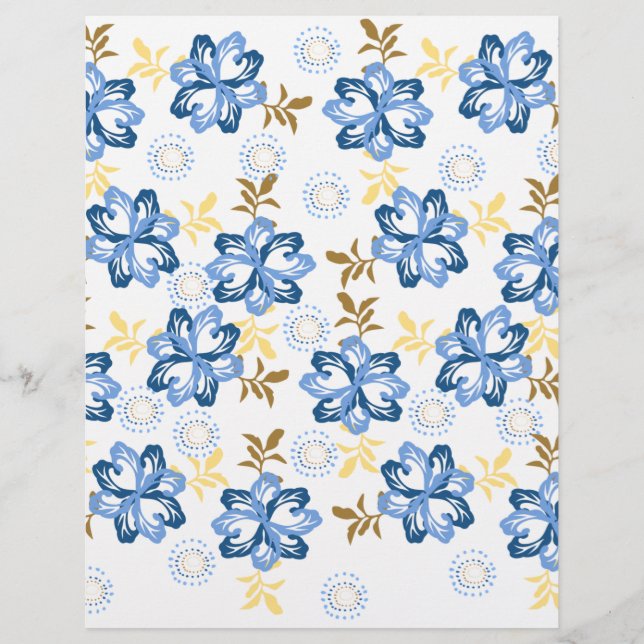 Blå & Guld Blommig Scrapbookpapper (Framsida)
