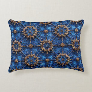 💙 Blå Guld Blommig Soffa Dekor Accent Present 💙 Prydnadskudde