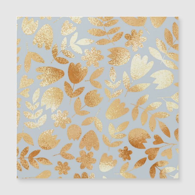 Blå guld-blommor, blå bakgrund, folieimitation. (Framsida)