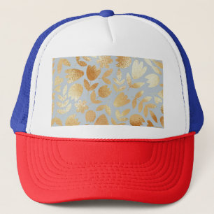 Blå guld-blommor, blå bakgrund, folieimitation. keps