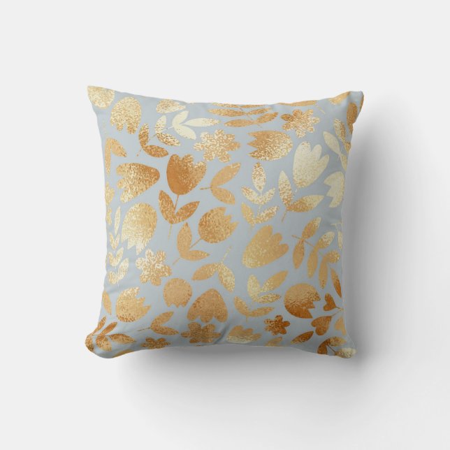 Blå guld-blommor, blå bakgrund, folieimitation. kudde (Framsida)