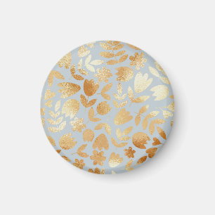 Blå guld-blommor, blå bakgrund, folieimitation. magnet