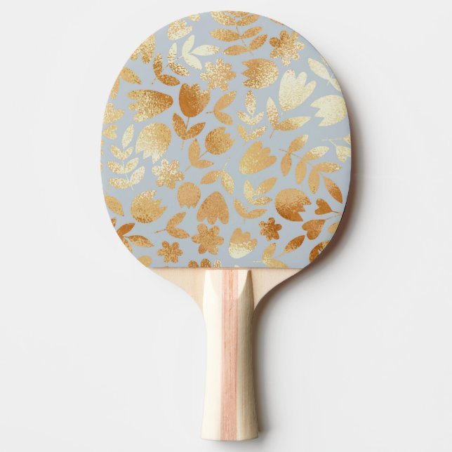 Blå guld-blommor, blå bakgrund, folieimitation. pingisracket (Framsidan)