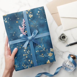 Blå Guld Blommor Bröllopsdusch Presentpapper