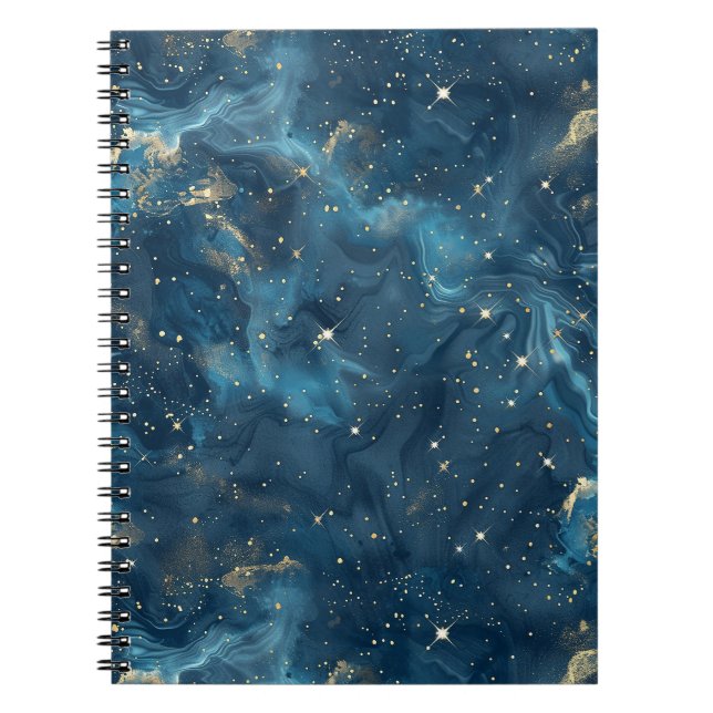 Blå Guld Celestiala Galaxen Nebulosan Stjärnor Anteckningsbok (Framsidan)