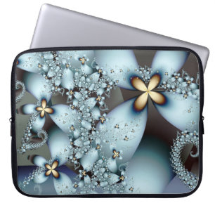 Blå Guld Cute Abstrakt-Blommigt Laptop Sleeve