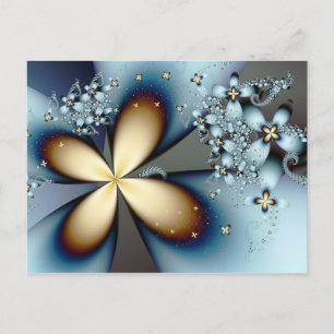 Blå Guld Cute Abstrakt-Blommigt Vykort