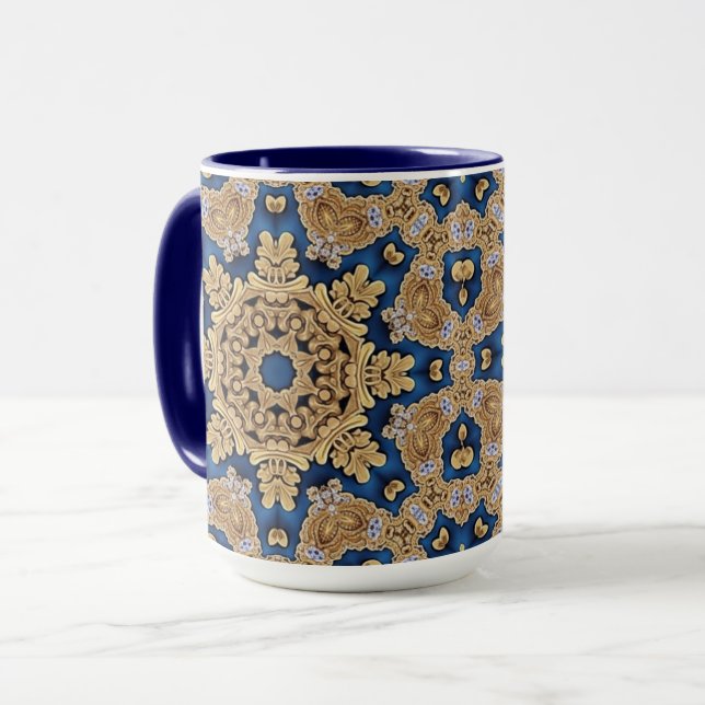 Blå Guld Dekorativ Mugg (Framsida vänster)