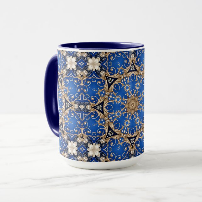Blå Guld Dekorativ Mugg (Framsida vänster)
