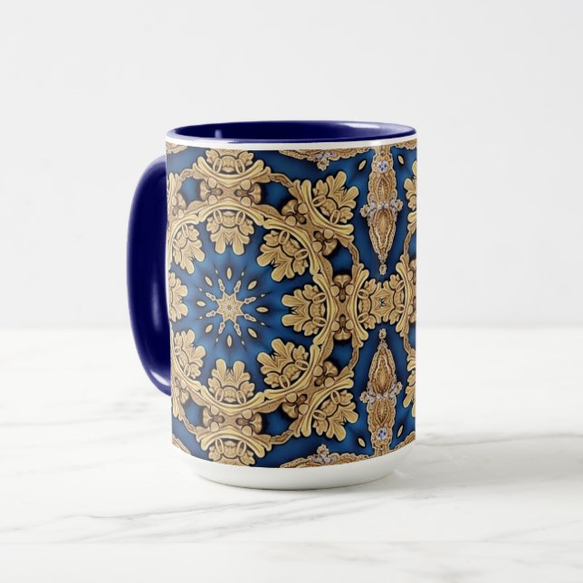Blå Guld Dekorativ Mugg (Framsida vänster)