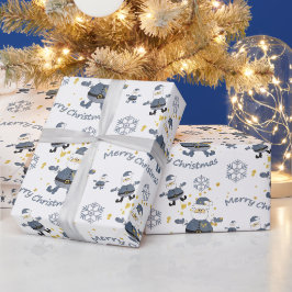 Blå Guld Denim Mode Jul Santa Mönster Presentpapper