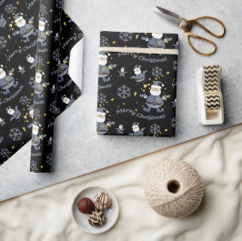 Blå Guld Denim Svart Jul Santa Mönster Presentpapper