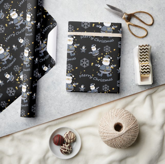 Blå Guld Denim Svart Jul Santa Mönster Presentpapper (Hantverk)