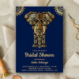Blå Guld Elefant Indisk Bröllopsfest Inbjudan