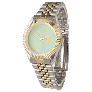 Blå Guld Elegant Diamant Mönster Armbandsur