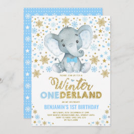 Blå Guld Elephant Winter ONEderland Snowflake Inbjudningar
