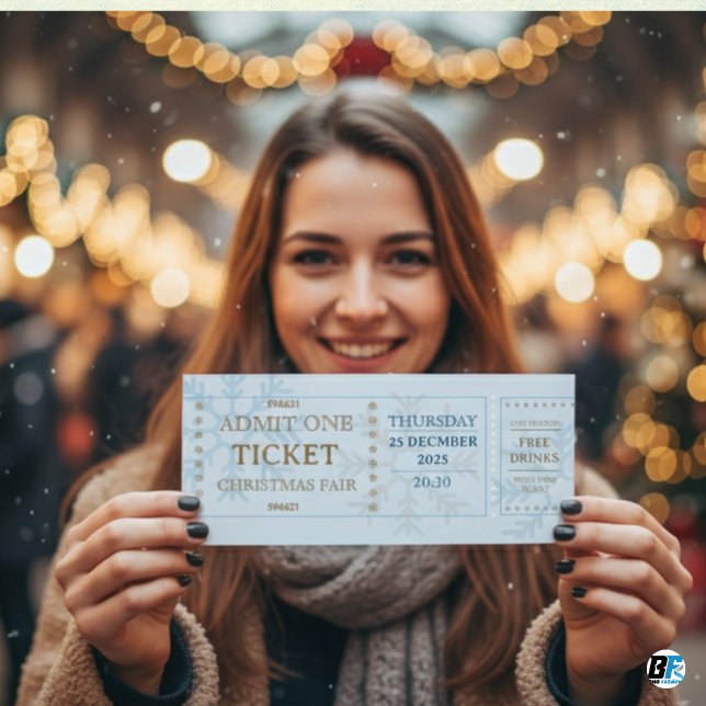 Blå & Guld Enkel Julbiljett Inbjudningar (ENTRY PASS TICKET)