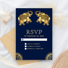Blå Guld Etniska Elefanter Indisk RSVP OSA Kort