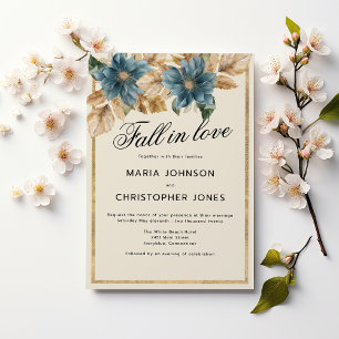 Blå guld fall vår blommigt Fall i Kärlek Bröllop Inbjudningar