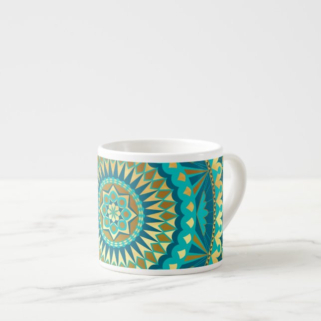 Blå Guld Fantasi Mandala Espressomugg (Framsida höger)