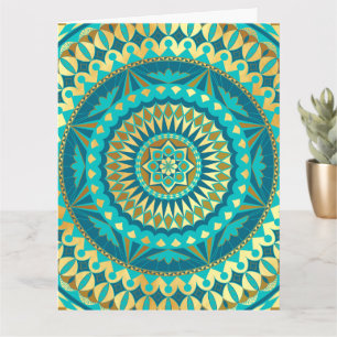 Blå Guld Fantasi Mandala Kort