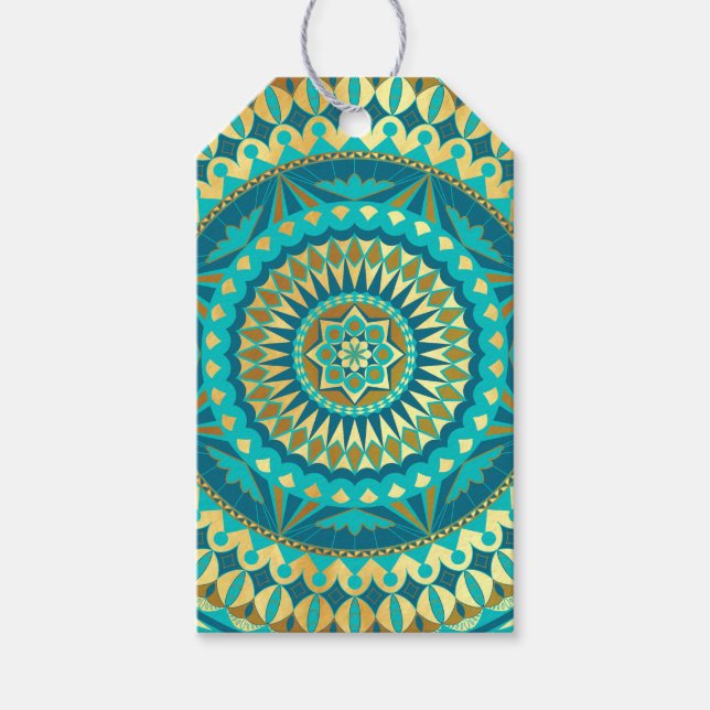 Blå Guld Fantasi Mandala Presentetikett (Framsidan)