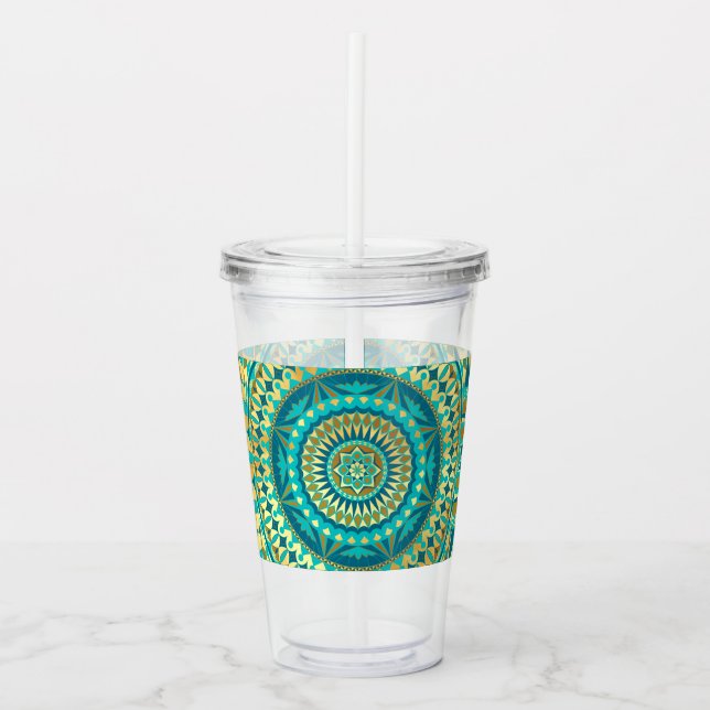 Blå Guld Fantasi Mandala Take Away Mugg (Framsida)
