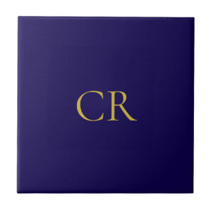 Blå & Guld Färg Monogram Modern Minimalistisk Kakelplatta