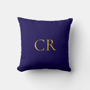 Blå & Guld Färg Monogram Modern Minimalistisk Kudde