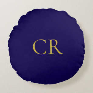 Blå & Guld Färg Monogram Modern Minimalistisk Rund Kudde