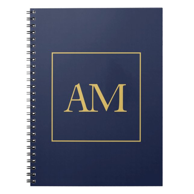 Blå Guld Färger Monogram Initiala Bokstäver Anteckningsbok (Framsidan)