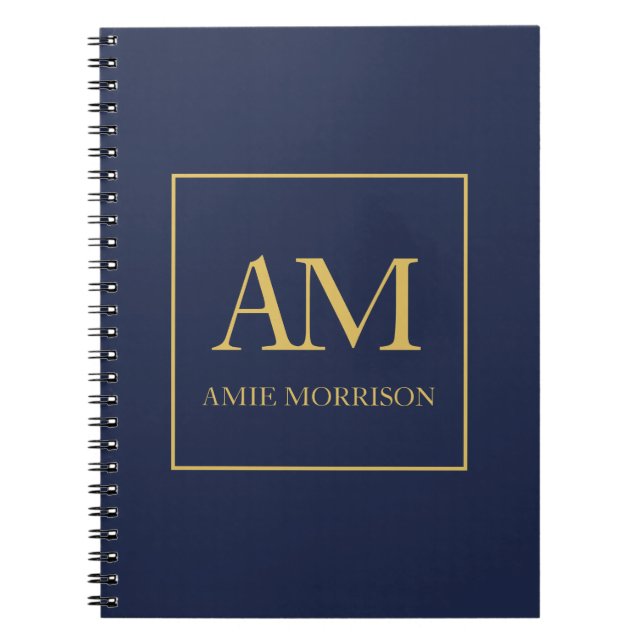 Blå Guld Färger Monogram Initiala Bokstäver Namn Anteckningsbok (Framsidan)